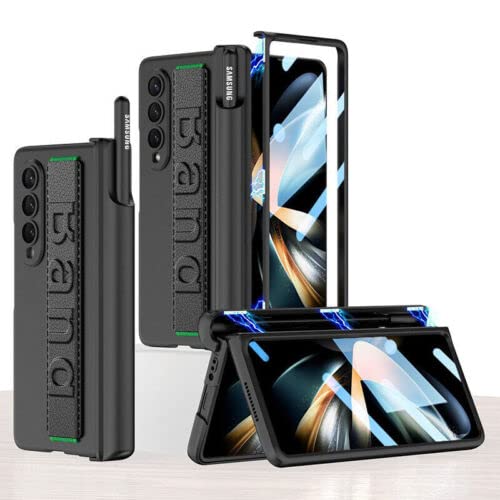 Case for Samsung Galaxy Z Fold 3 5G with S Pen Slot, Screen Protector Shockproof Anti-Scratch Magnetic Hinge Protection Cover Wristband Case for Samsung Galaxy Z Fold 3 5G(Black)