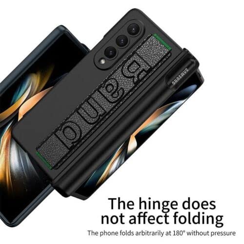 Case for Samsung Galaxy Z Fold 3 5G with S Pen Slot, Screen Protector Shockproof Anti-Scratch Magnetic Hinge Protection Cover Wristband Case for Samsung Galaxy Z Fold 3 5G(Black)