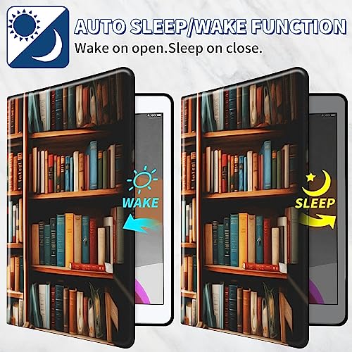 BFSEROBJ for Kindle Fire 7 Tablet Case 9th/7th Generation 2019/2017 Release 7 inch 360 Rotating Degree Stand Lightweight Protective Smart Cover with Auto Wake/Sleep - Bookshelf