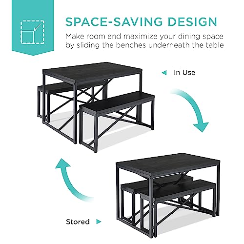 Best Choice Products 45.5in 3-Piece Bench Style Dining Furniture Set, 4-Person Space-Saving Dinette for Kitchen, Dining Room w/ 2 Benches, Table - Black