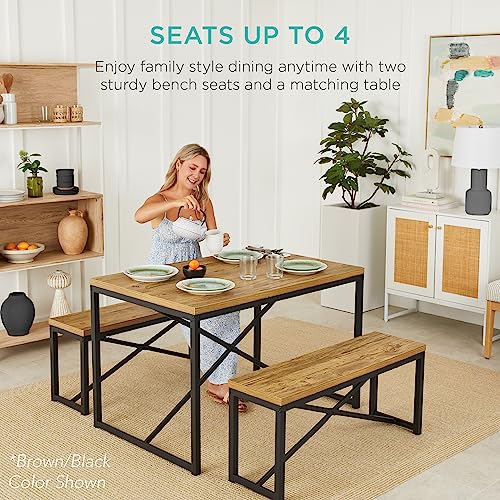 Best Choice Products 45.5in 3-Piece Bench Style Dining Furniture Set, 4-Person Space-Saving Dinette for Kitchen, Dining Room w/ 2 Benches, Table - Black