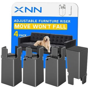 XNN Furniture Risers Adjustable Bed Risers 4 Inch with Screw Clamps, Heavy Duty Risers Suitable for 0.8-1.6" Small Furniture Legs, Table Chair Sofa Cabinet Risers, Supports 20000 LBS (Black 4 Pack).