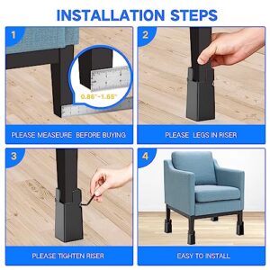 XNN Furniture Risers Adjustable Bed Risers 4 Inch with Screw Clamps, Heavy Duty Risers Suitable for 0.8-1.6" Small Furniture Legs, Table Chair Sofa Cabinet Risers, Supports 20000 LBS (Black 4 Pack).