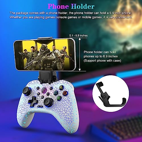 Joso Wireless Game Controller for PS4, Nintendo Switch, PC, iOS, Android, with LED Light, Dual Vibration/6-Axis Motion Sensor/Macro Programming/Turbo, Gamepad for Android, iPhone, with Phone Holder