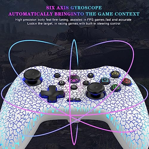 Joso Wireless Game Controller for PS4, Nintendo Switch, PC, iOS, Android, with LED Light, Dual Vibration/6-Axis Motion Sensor/Macro Programming/Turbo, Gamepad for Android, iPhone, with Phone Holder