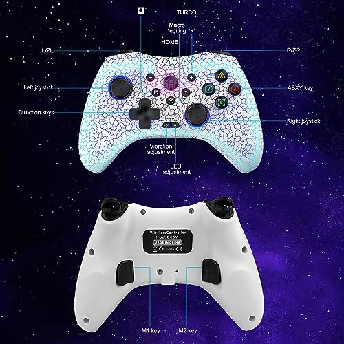 Joso Wireless Game Controller for PS4, Nintendo Switch, PC, iOS, Android, with LED Light, Dual Vibration/6-Axis Motion Sensor/Macro Programming/Turbo, Gamepad for Android, iPhone, with Phone Holder