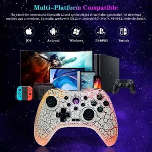 Joso Wireless Game Controller for PS4, Nintendo Switch, PC, iOS, Android, with LED Light, Dual Vibration/6-Axis Motion Sensor/Macro Programming/Turbo, Gamepad for Android, iPhone, with Phone Holder
