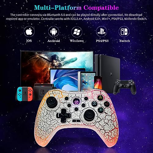 Joso Wireless Game Controller for PS4, Nintendo Switch, PC, iOS, Android, with LED Light, Dual Vibration/6-Axis Motion Sensor/Macro Programming/Turbo, Gamepad for Android, iPhone, with Phone Holder