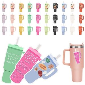 stanley tumbler stickers for water bottles, 30 pcs vinyl waterproof cute stickers for stanley cup, hydroflask, laptop, skateboard & phone, luggage stickers for teens girls kids