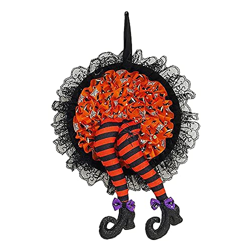 Halloween Door Wreaths Pumpkin Wreaths, Halloween Wreaths Hello Sign Leg Props Pinecone Pumpkins Artificial Rusty Birch Leaves Welcome Sign Party Halloween