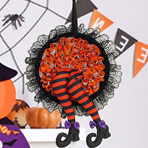 Halloween Door Wreaths Pumpkin Wreaths, Halloween Wreaths Hello Sign Leg Props Pinecone Pumpkins Artificial Rusty Birch Leaves Welcome Sign Party Halloween