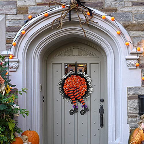 Halloween Door Wreaths Pumpkin Wreaths, Halloween Wreaths Hello Sign Leg Props Pinecone Pumpkins Artificial Rusty Birch Leaves Welcome Sign Party Halloween