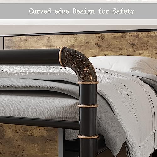 GAOMON Bed Frame King with Vintage Wood Headboard and Footboard, Rustic Platform King Size Bed Frame Strong Metal Slats Support - No Box Spring Required, King