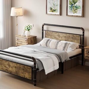 GAOMON Bed Frame King with Vintage Wood Headboard and Footboard, Rustic Platform King Size Bed Frame Strong Metal Slats Support - No Box Spring Required, King