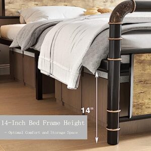 GAOMON Bed Frame King with Vintage Wood Headboard and Footboard, Rustic Platform King Size Bed Frame Strong Metal Slats Support - No Box Spring Required, King