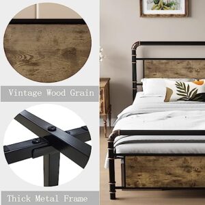 GAOMON Bed Frame King with Vintage Wood Headboard and Footboard, Rustic Platform King Size Bed Frame Strong Metal Slats Support - No Box Spring Required, King