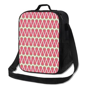 fubido watermelon print,insulated lunch bag for women men,watermelons slice in watercolors,reusable leakproof lunch box for adult office lunch tote bag fit travel picnic,pink white,with shoulder strap