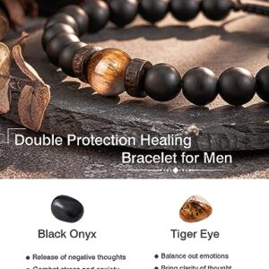 Bracelets for Men, Natural Tiger Eye Black Onyx Stone Protection Bracelets, Healing Mens Beaded Bracelet Gifts for Men Dad Boyfriend Husband Son Brother Grandpa Father