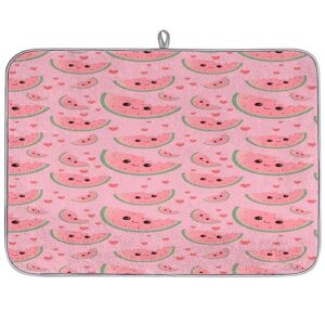 cute watermelon pink dish drying mat for kitchen counter, absorbent reversible microfiber dishes pad reusable washable dish drainer rack mats, 18 inch x 24 inch