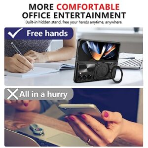 Haeuorey Compatible with Samsung Galaxy Z Fold 5 Case [Heavy Duty Protective] [360°Ring Magnetic Kickstand] [Slide Camera Lens Cover] Protective Armor Case for Samsung Galaxy Z Fold 5 (Black)