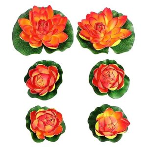 homsfou lotus flower artificial lotus floating flowers 6pcs foam water lily pond plants decorations frog for home garden pool aquarium ornament decoration red pool lilly pad