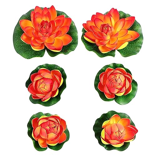 HOMSFOU Lotus Flower Artificial Lotus Floating Flowers 6Pcs Foam Water Lily Pond Plants Decorations Frog for Home Garden Pool Aquarium Ornament Decoration Red Pool Lilly Pad