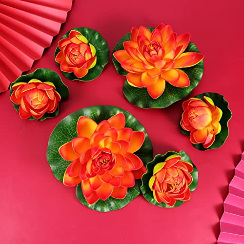 HOMSFOU Lotus Flower Artificial Lotus Floating Flowers 6Pcs Foam Water Lily Pond Plants Decorations Frog for Home Garden Pool Aquarium Ornament Decoration Red Pool Lilly Pad