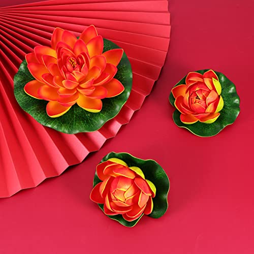 HOMSFOU Lotus Flower Artificial Lotus Floating Flowers 6Pcs Foam Water Lily Pond Plants Decorations Frog for Home Garden Pool Aquarium Ornament Decoration Red Pool Lilly Pad