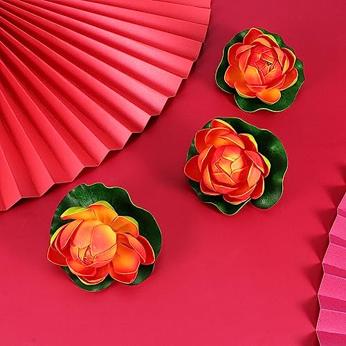 HOMSFOU Lotus Flower Artificial Lotus Floating Flowers 6Pcs Foam Water Lily Pond Plants Decorations Frog for Home Garden Pool Aquarium Ornament Decoration Red Pool Lilly Pad