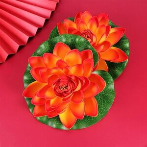 HOMSFOU Lotus Flower Artificial Lotus Floating Flowers 6Pcs Foam Water Lily Pond Plants Decorations Frog for Home Garden Pool Aquarium Ornament Decoration Red Pool Lilly Pad