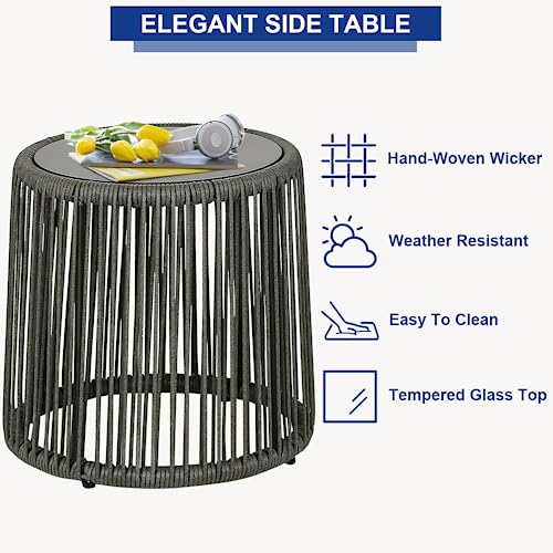 BPTD 3 Piece Outdoor Bistro Set Patio Set Balcony Furniture Outdoor Furniture Rattan Chair Conversation Sets with Side Table for Porch, Backyard, Balcony (DGRY-Navy)