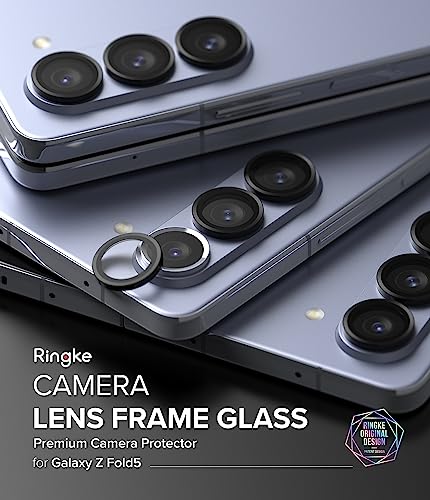 Ringke Camera Lens Frame Glass Compatible with Samsung Galaxy Z Fold 5 Camera Lens Protector, Tempered Glass Covers and Aluminum Alloy Frames - Black