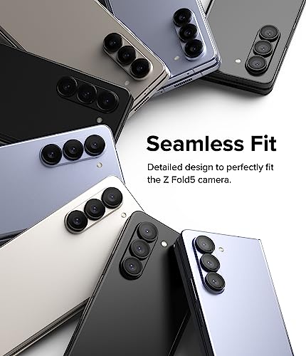 Ringke Camera Lens Frame Glass Compatible with Samsung Galaxy Z Fold 5 Camera Lens Protector, Tempered Glass Covers and Aluminum Alloy Frames - Black