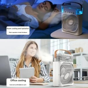 Portable Air Conditioners Fan, Ultra Quiet Personal Small Cooling Misting Fan with 3-Speeds, 5 Mist Holes, Timer, 7 Colors Lights, USB Table Air Cooler Fan for Makeup, Home, Office, Travel (Black)