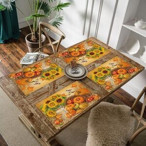 Fall Placemats Set of 4 Thanksgiving Pumpkin Table Placemats, 12x18 Inch Autumn Farmhouse Rustic Seasonal Holiday Outdoor Dining Table Place Mats for Home Party Dining Decoration(Sunflowers)