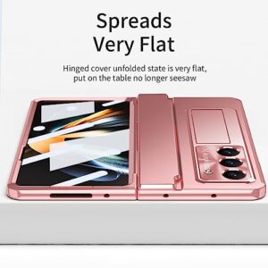 Breclar for Samsung Galaxy Z Fold 5 Case Hinge Coverage Protective Bulit-in Screen Protector Kickstand Plating PC All-Inclusive Cover for Z Fold 5 (Rose Gold)