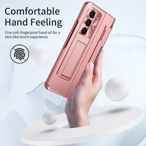 Breclar for Samsung Galaxy Z Fold 5 Case Hinge Coverage Protective Bulit-in Screen Protector Kickstand Plating PC All-Inclusive Cover for Z Fold 5 (Rose Gold)