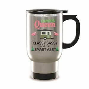 classy saucy gift for smart assy camper queen 14oz steinless steel travel mug
