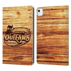 head case designs officially licensed world of outlaws wood logo western graphics leather book wallet case cover compatible with apple ipad air 2020/2022