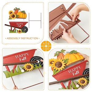 Glitzhome 30"H Fall Metal Wheel Barrow Pumpkin Yard Stake/Hanging Wall Decor,Pumpkin Wagon Cart with Happy Fall Signs,Fall Harvest Porch Decorations for Thanksgiving Autumn Halloween Party Supplies