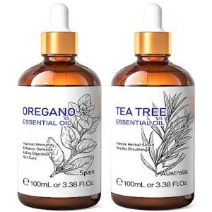 hiqili tea tree essential oil and oregano essential oil, 100% pure natural therapeutic grade for home aromatherapy diffuser oil