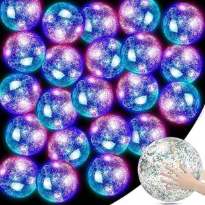 libima 48 pcs led inflatable beach ball 12 in clear confetti glitter beach balls glow in the dark ball swimming pool ball toy light up beach balls for summer beach pool and party favor (colorful)