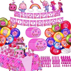 alphabet song cartoon party supplies decorations for child, birthday party decorations include stickers, plates, napkins, tablecloth, forks, knife and spoons for boys girls