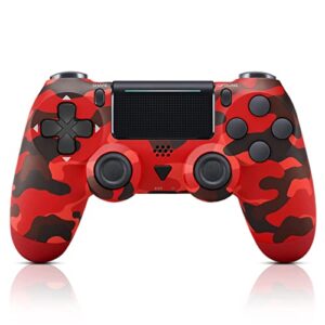 pymena wireless controller for ps4, audio function bluetooth gamepad for ps4/pro/slim camo red