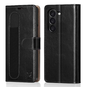 belemay case for samsung galaxy z fold 5 case with s pen holder, card holder slots-genuine leather wallet case rfid blocking protective flip folio cover compatible with galaxy z fold 5 (2023)-black