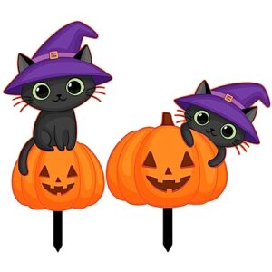luozzy 2pcs halloween outdoor decorations black cat pumpkin yard stakes garden cat sign with stake halloween yard decors