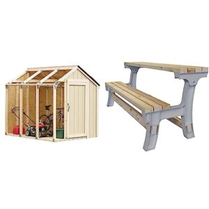 2x4basics 90192mi custom shed kit with peak roof, 2x4 & flip top benchtable, 6" d x 28.25" w x 34" h, sand