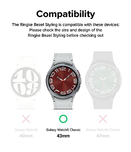 Ringke Bezel Styling [Stylish Stainless Steel Frame] Compatible with Samsung Galaxy Watch 6 Classic Case (43mm), Anti Scratch Protector Adhesive Lightweight Cover Accessory - 43-01 (ST) Silver