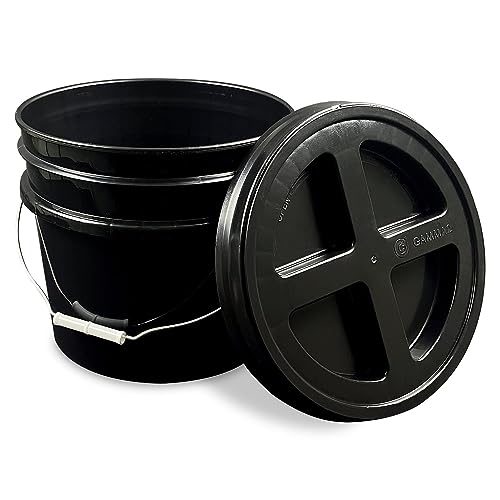 3.5 Gallon Black Bucket with Black Gamma Screw on Lid (Pack of 1), Food Grade Storage, Premium HPDE Plastic, BPA Free, Durable 90 Mil All Purpose Pail, Made in USA