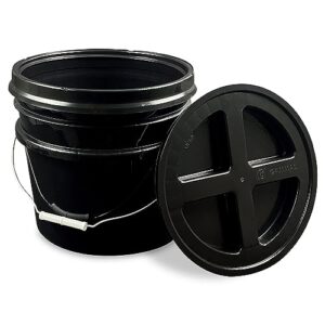 3.5 Gallon Black Bucket with Black Gamma Screw on Lid (Pack of 1), Food Grade Storage, Premium HPDE Plastic, BPA Free, Durable 90 Mil All Purpose Pail, Made in USA